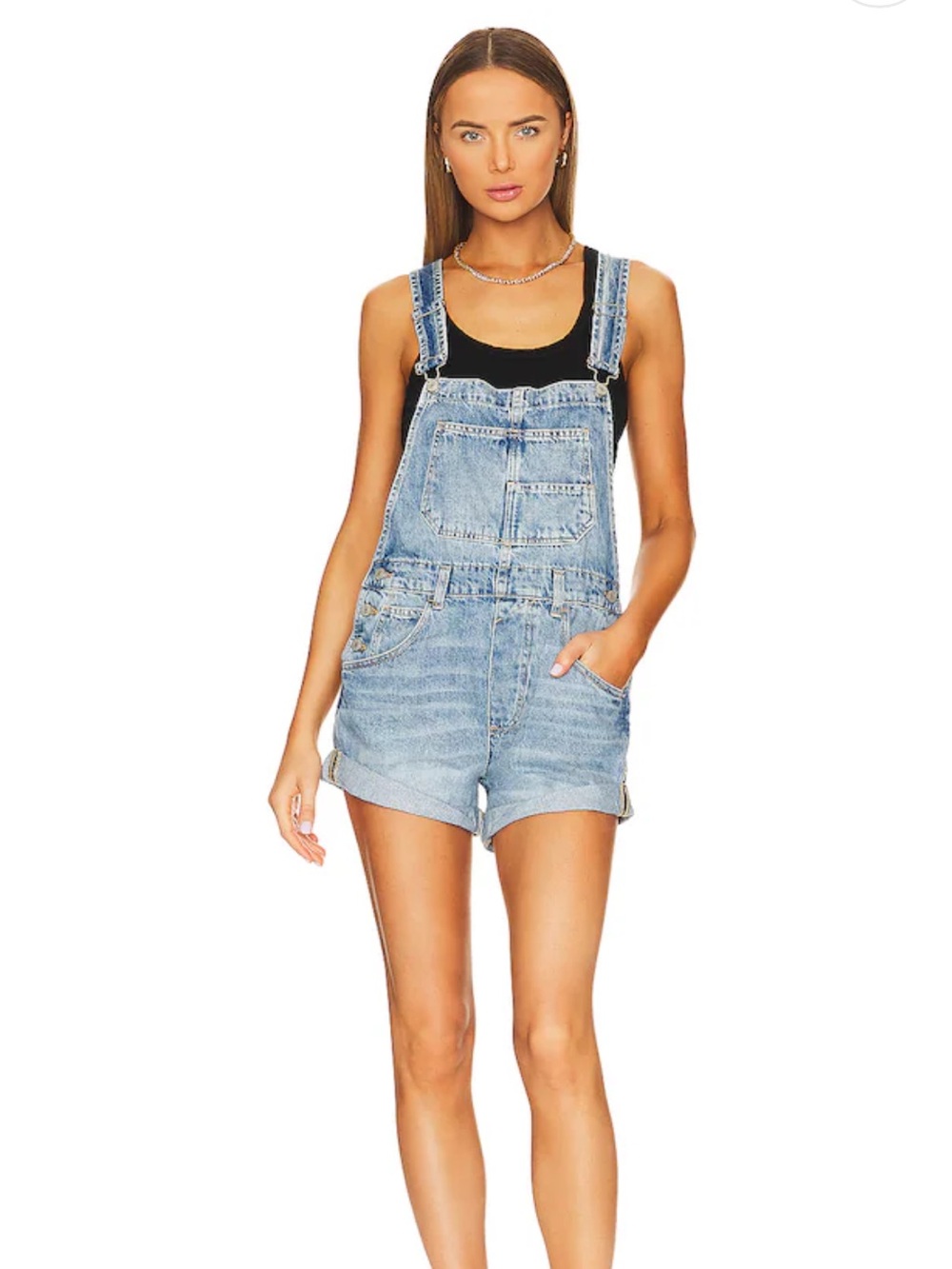 We The Free Light Blue Denim Ziggy Shortalls